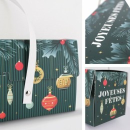 Boite à bûche à poignées Joyeuses Fêtes 30 x 11 x 11 cm