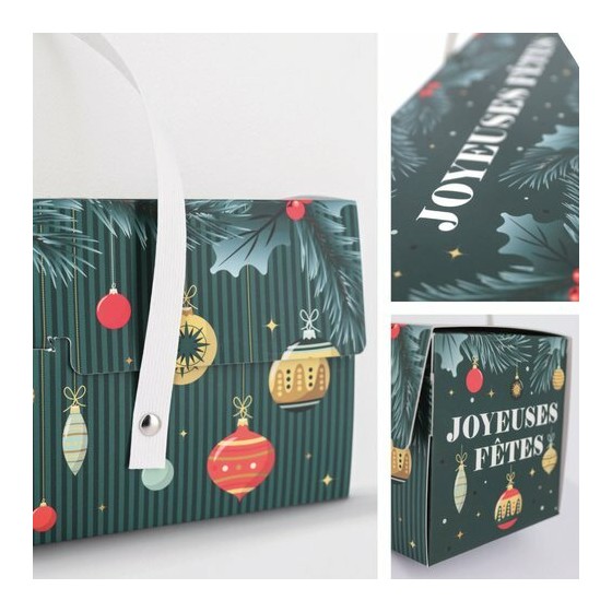 Boite à bûche à poignées Joyeuses Fêtes 30 x 11 x 11 cm