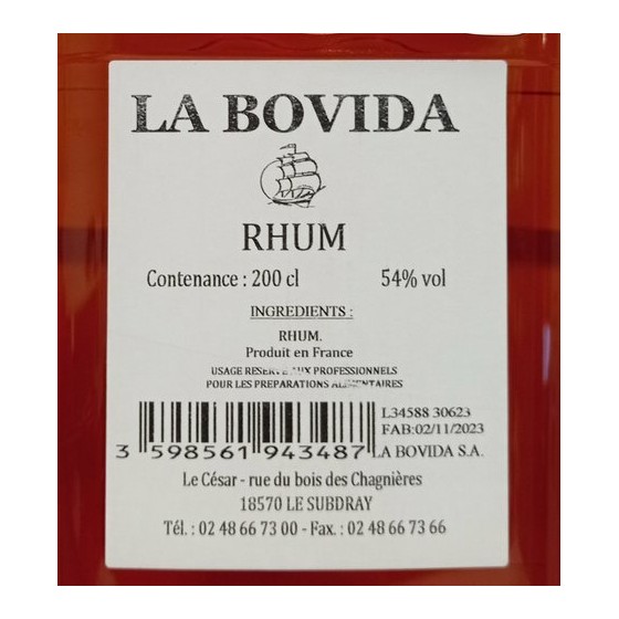 Rhum pâtissier 54° dénaturé - par 2 L