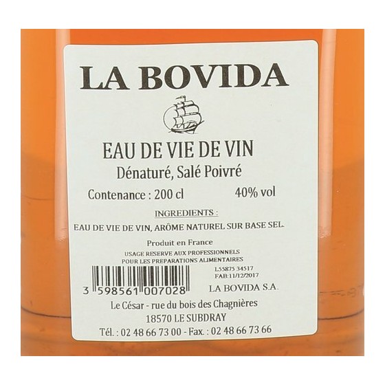 Eau de Vie de Vin 40° dénaturé - par 2 L