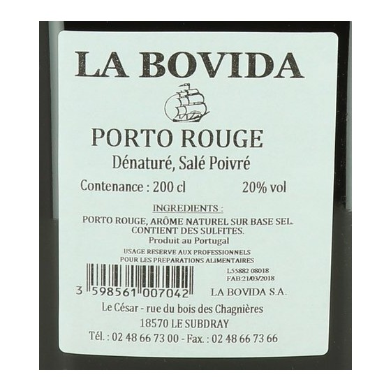 Porto Rouge 20° dénaturé - par 2 L