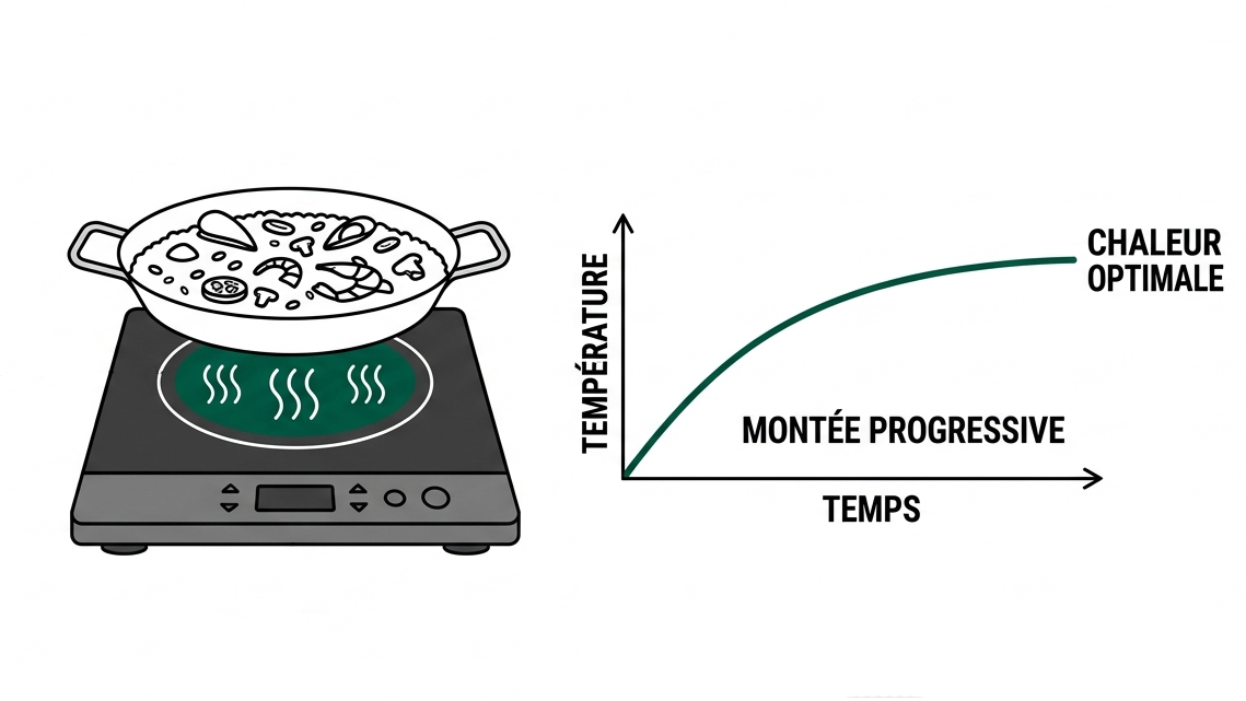 Schéma montée en température plat à paella
